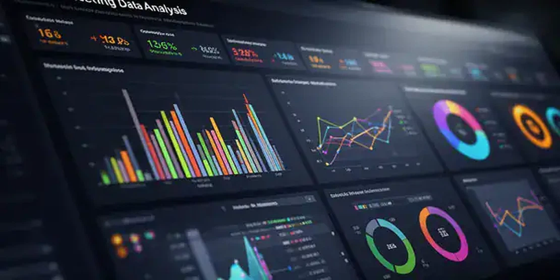 Analisi approfondita di dati marketing con grafici e dashboard analitiche