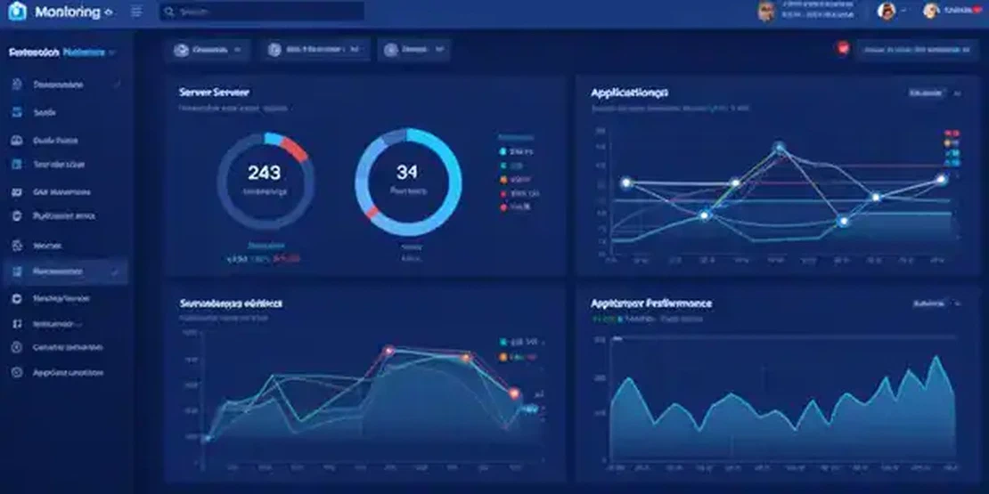 Dashboard professionale di monitoraggio IT con grafici in tempo reale