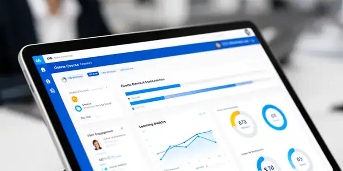 Schermata della piattaforma LMS con dashboard di formazione aziendale e corsi attivi