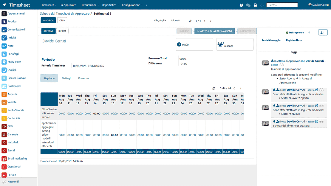 Approvazione dei Timesheet