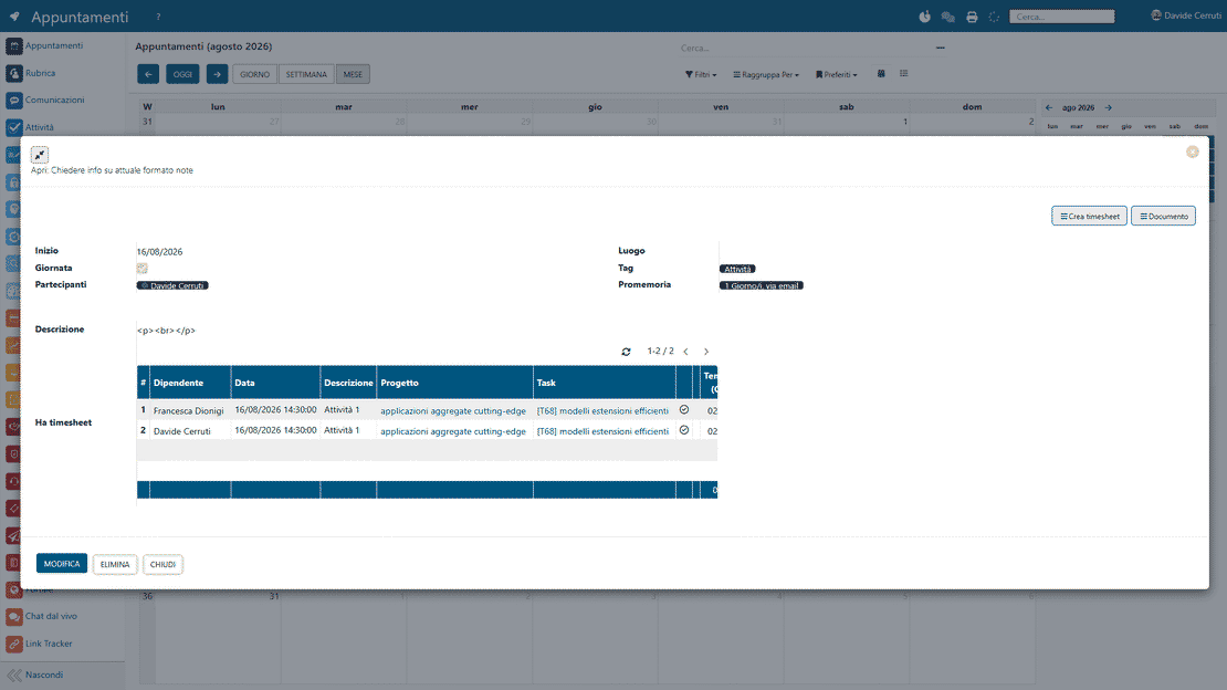 Registrazione dei Timesheet