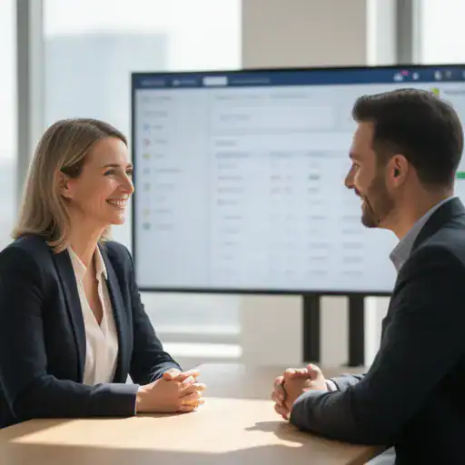 Responsabile commerciale che incontra un cliente soddisfatto in ufficio grazie a una gestione strutturata con CRM integrato con ERP.