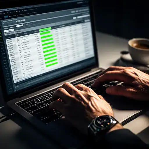 Mani di un professionista che analizza report di contabilità analitica e avanzamento task su laptop
