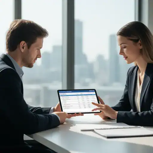 Cliente e consulente osservano un riepilogo ore su tablet