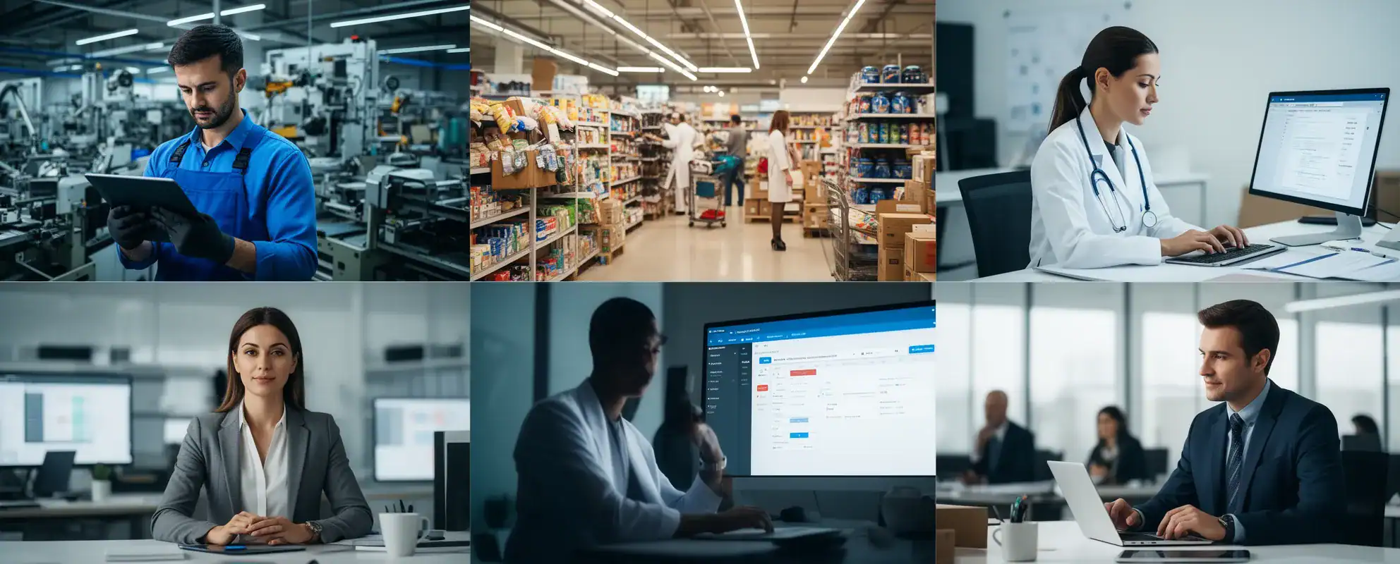 Diversi settori aziendali che utilizzano la piattaforma LMS per la formazione: manifattura, commercio, servizi, sanità, logistica